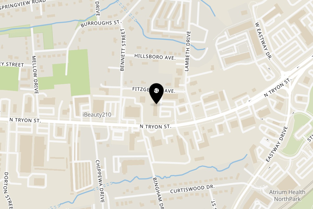 Map showing the location of Buffalo Eatz North Tryon on 5015 N Tryon St #116 in Charlotte